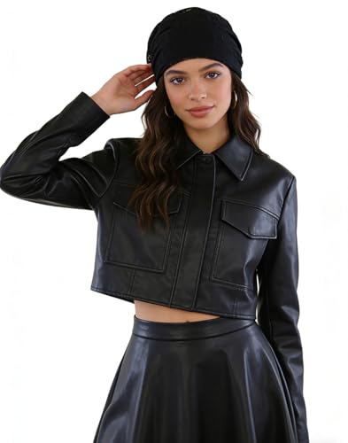 Crochet Slouchy Beanie Hat Turbans Headware for Women - color: Bea11 - Black