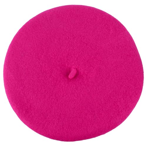 ZAKIRA Wool French Beret for Men & Women, Plain - color: Fuchsia