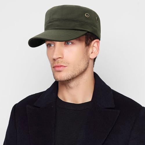 Unisex Cadet Army Cap Flat Top Cap Twill Military Corps Hat for Women Men - color: Green B