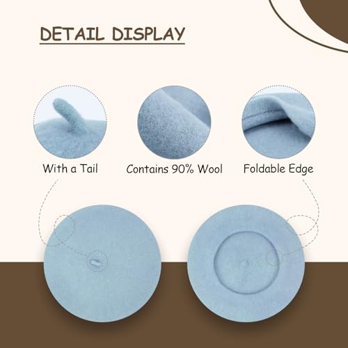 Gllutt Women Wool Beret Hat French Style Solid Color - color: Sky Blue