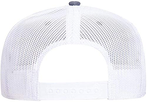 Ashen Fane 6 Panel Mid Profile Mesh Back Structured Trucker Adjustable Snapback Hat - color: Chambray Navy/White