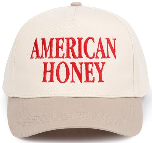 D&Y Retro 2-Tone Canvas Baseball Cap for Women - Funny Embroidered Distressed Snapback, Adjustable Cotton Dad Hat - color: American Honey-beige