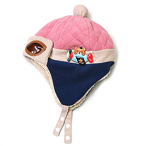 Toddlers Baby Girls and Boys Crochet Earflap Pilot Hats Beanie Cap Winter Warm Knit Caps Ear Protection Cap - color: Hat1-pink