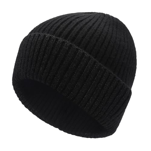 ZLYC Men Winter Knit Fisherman Beanie Hat Fashion Warm Daily Skull Cap - color: Cuffed Charcoal and Black
