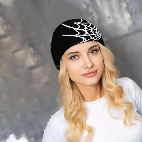 Y2K Beanie for Men Women Cross Graphic Knitted Hat, Slouchy Winter Warm Cap, Grunge Goth Cyber Aesthetics, Black - color: Black-red-white2