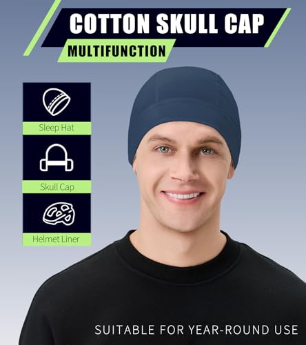 Cotton Skull Cap Breathable Helmet Liner Sleep Hat for Men Women - color: Set C-black,navy