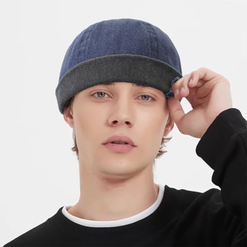Mens Sailor Hats Brimless Denim Docker Caps Beanie - color: Blue
