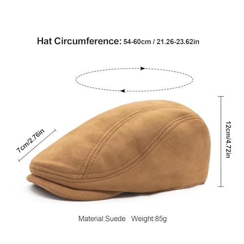 YAMEIZE Retro Suede Newsboy Hats for Men Women Beret Ivy Flat Cap Adjustable Winter Caps Trendy - color: Light Camel