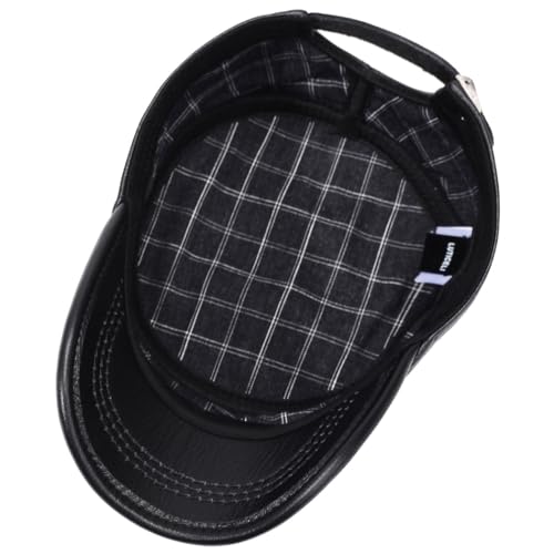 Men's Genuine Leather Cadet Army Caps Military Style Hat Flat Top Cap - color: Black