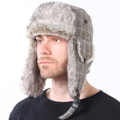 Unisex Winter Trapper Hat Cold Proof Keep Warm Hat with Ear Flaps for Hunting Skiing Trooper Outdoor Activities - color: Line Series-greenish Gray, size: Medium-Large