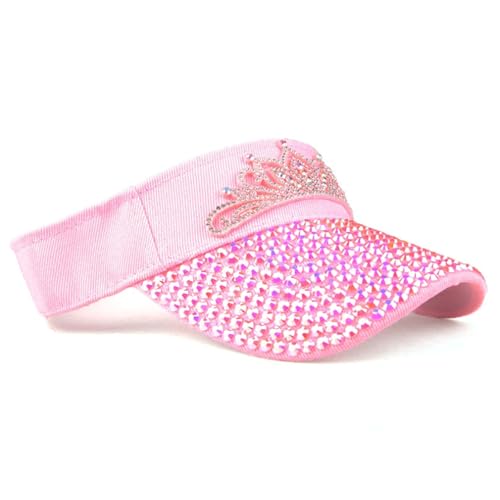 Bling Visor Shiny Rhinestones Sport Sun Adjustable Summer Cap Visor Caps for Women Men - color: Queen-pink