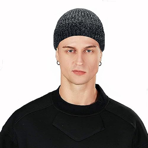 ROYBENS Swag Wool Knit Cuff Short Fisherman Beanie for Men Women Winter Hat - color: 1pcs-black+white