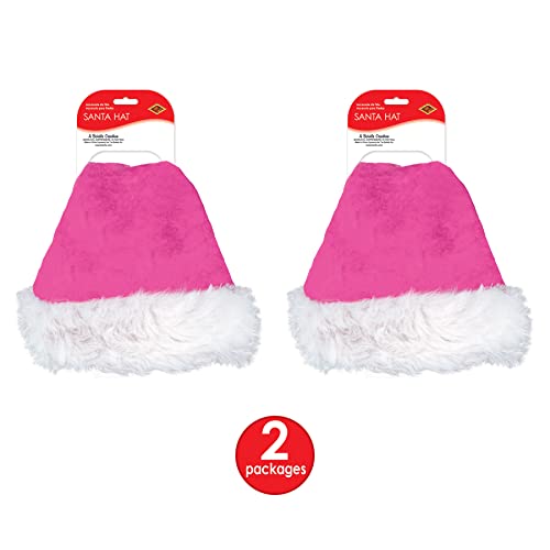 Beistle Plush Hats - Party Hats for Birthday & Holiday Theme Parties: Christmas - Santa - color: Cerise - 2 Piece