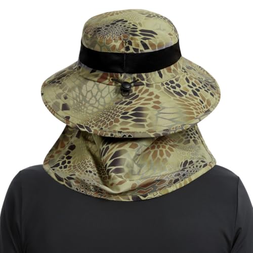 BASSDASH UPF 50+ Breathable Sun Hat with Removable Face Cover and Neck Flap Wide Brim Bucket Hat for Fishing Hiking Men Women - color: Python Camo