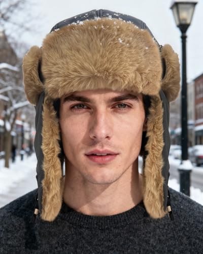 CLAPE Winter Windproof Warm Faux Fur Trapper Hat w/Ear Flaps Men Waterproof Russian Ushanka Hunting Hat for Cold Weather - color: Pl2406-gray