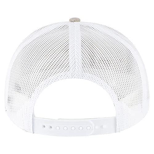 Ashen Fane 6 Panel Mid Profile Mesh Back Structured Trucker Adjustable Snapback Hat - color: Chambray Khaki/White