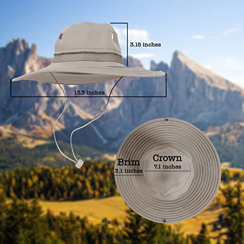 BaHoki Essentials Military Style Bucket Hat - Camo Outdoor Hat with Adjustable Strap - Wide Brim Safari Hat - style: Khaki