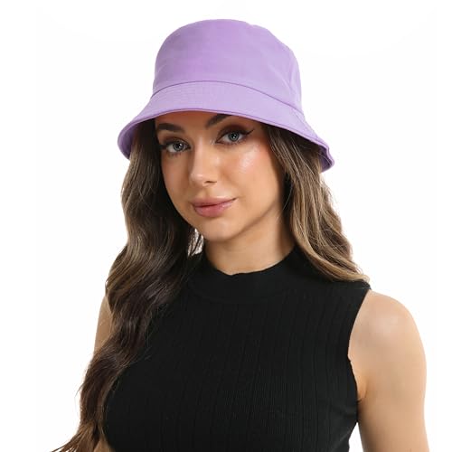 Wheebo Solid Color Bucket Hat for Women Summer Beach Fishmen Hat for Lady Adult Unisex Cotton Cap…… - color: A-sc-lavender