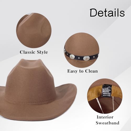 2 Pack Western Cowboy Hats for Women Men 2 Different hat Bands - color: Black+khaki