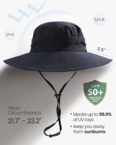 2-in-1 Womens Bucket Sun Hats, Sun Visor Hat, UPF 50+ Wide Brim, Ponytail-Friendly, Packable, Hiking Outdoor - color: Black
