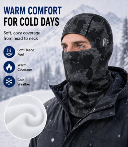 Balaclava Ski Mask, Warm Fleece Face Cover for Winter Cycling - color: Black Camouflage