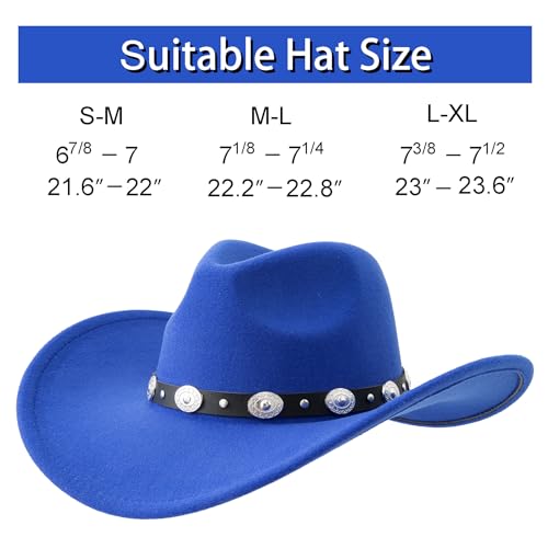 Lanzom Women Men Felt Wide Brim Western Cowboy Hats Belt Buckle Panama Hat - color: Royal Blue, size: Medium-Large