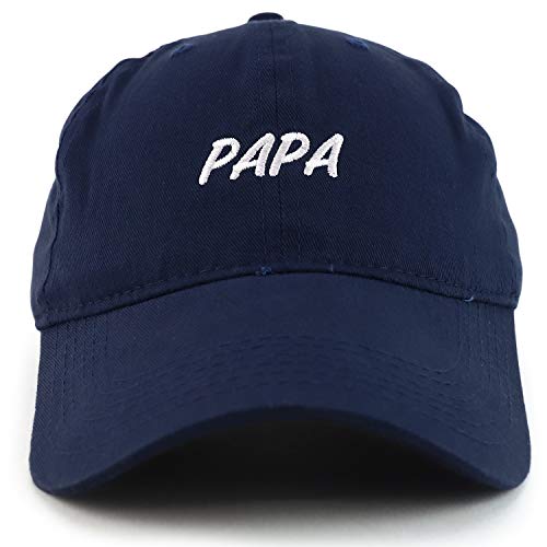 Trendy Apparel Shop Papa Embroidered Soft Crown 100% Brushed Cotton Cap - color: Navy
