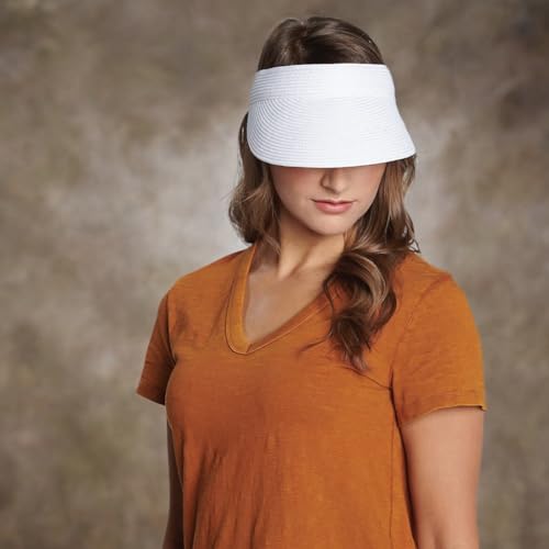 San Diego Hat Company Women's Mixed Braid Brim Visor with Velcro, Sun Hats for Women - color: White