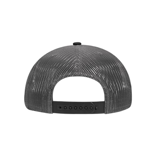 Ashen Fane 6 Panel Mid Profile Mesh Back Structured Trucker Adjustable Snapback Hat - color: Blk/Ch.gry/Ch.gry