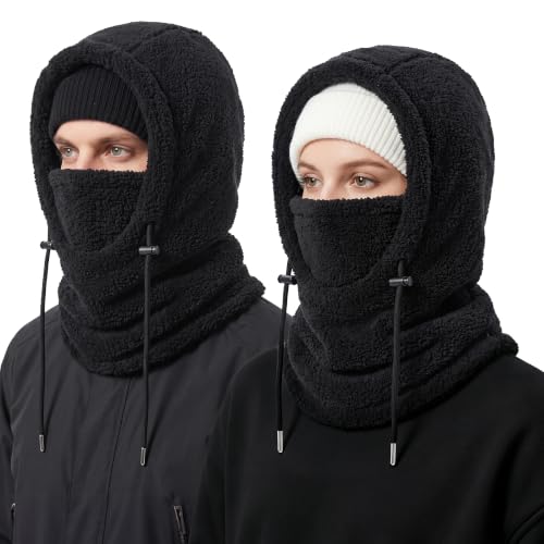 Ski Mask Balalclava Windproof Face Mask Warm Fleece Neck Cover for Cold Weather Helmet Hood for Men & Women - color: B09-2pcs(black+black)