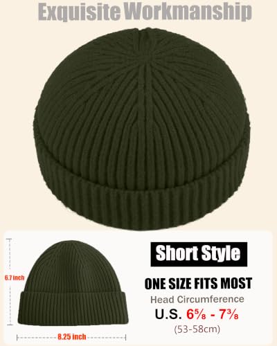 50% Wool Knit Short Fisherman Beanie for Men Women Warm Winter Hat - color: #Army Green