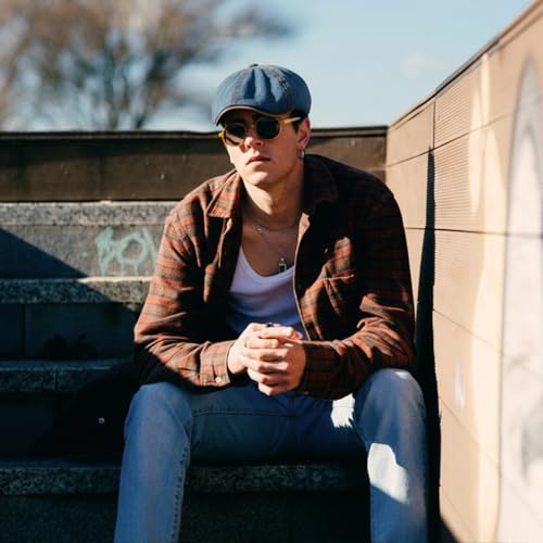 meioro Mens Denim Newsboy Hat 6 Panel Cotton Adjustable Flat Cap - color: Medium Blue