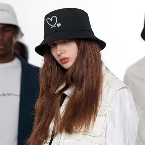 XYIYI Fashion Embroidery Bucket Hat Cotton Beach Fisherman Hats for Women Girls - color: Double Heart Black