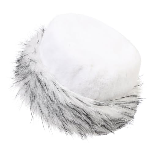 sy soul young Women's Leopard Faux Fur Hats Fluffy Bucket Hat Russian Style - color: White and Black Tips