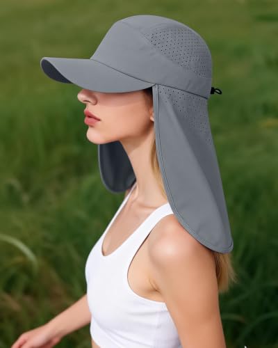 UPF 50+ Baseball Cap with Neck Flap, Breathable Fishing Hat for Men Adjustable Sun Hat for Golf Hiking - color: Dark Gray