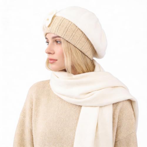 Women’s Vintage Wool Beret Winter Hats Elegant French Beret Beanie Dress Hat for Ladies - color: Cream
