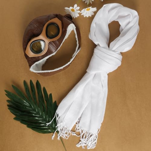Pistha Pilot Aviator Costume for Kids Aviator Hat with Goggles and Withe Scarf Set