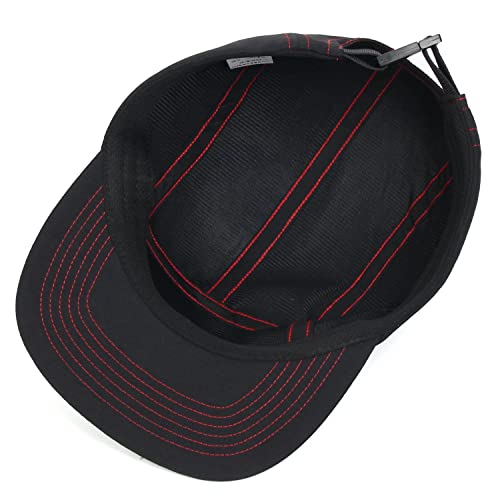 5 Panel Baseball Cap Camp Cap Taslon Short Brim Cap Quick Dry Hat Flat Bill Big Size Large Caps Oversize Running Hat - color: Black&red, size: 7 1/4