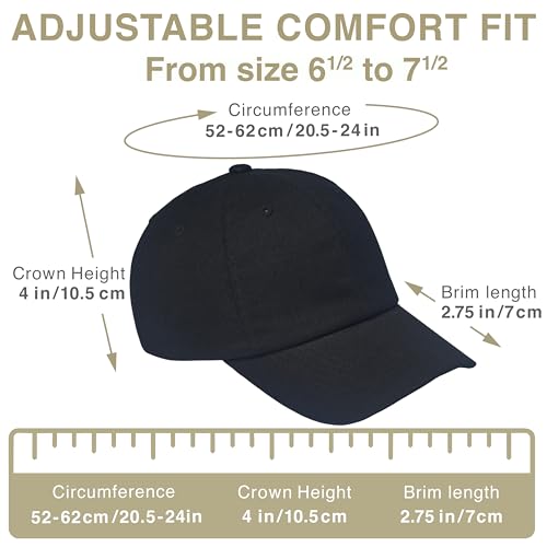 E BY ELIDAN Classic Dad Hat Cotton, Low-Profile Plain Baseball Cap, Adjustable, Breathable and Packable - color: Black