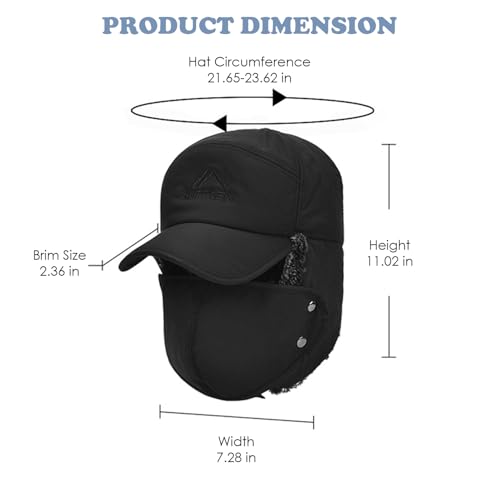 Russian Ushanka Trapper Hat, Elmer Fudd Hat with Ear Flap & Removable Mask for Men and Women, Thick Winter Warm Hat - color: Grey