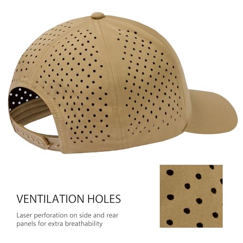BASSDASH Unisex UPF 50+ Water Resistant Baseball Cap with Laser Cut Mesh - color: Khaki, style: Regular