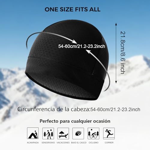 2 Pack Thermal Skull Caps for Men Women Wind-Resistant Fleece Beanie Hats Cold Weather Helmet Liners for Cycling - color: Black+black