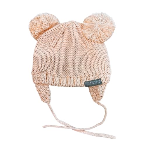 Knitted Colorful Double Pom-Pom Baby Hat and Mittens Set|Warm Winter Newborn Essentials for Boys and Girls 0-6 Months - color: Pink