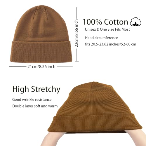100% Cotton Beanie Hats for Women Men Winter Knit Hats Skull Cap - color: 2 - Dark Grey, Brown