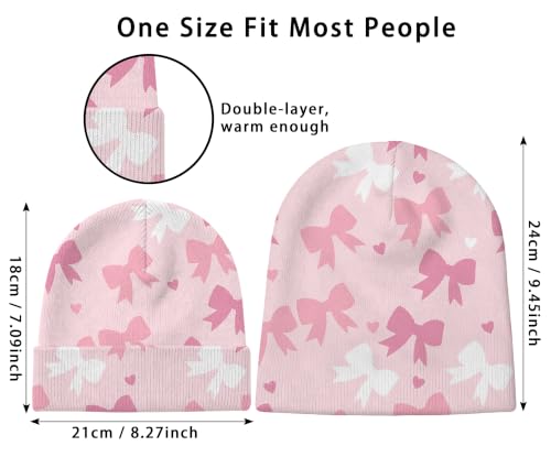 Kids Beanie Knit Hat Winter Unisex Cuffed Beanies Skull Cap Warm Double Layer Thick Acrylic Cute for Girls Boys - color: Pink Bowknot