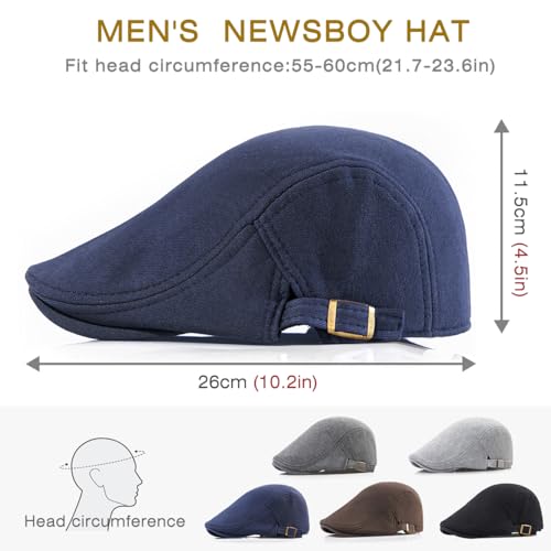 Men's Cotton Newsboy Hats Flat Ivy Gatsby Cap Irish Cabbie Ivy Driving Hunting Hat - color: Navy