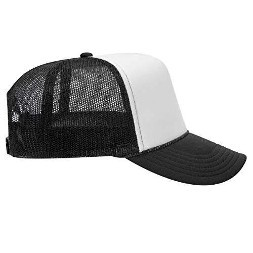 OTTO Wholesale 12 x Polyester Foam Front 5 Panel High Crown Mesh Back Trucker Hat - (12 Pcs) - color: Blk/Wht/Blk