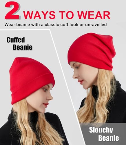 Womens Satin Lined Beanie Wool Silk Lining Slouchy Warm Skull Cap - color: 1pcs Red