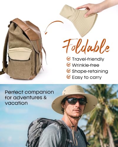FURTALK Sun Hats for Men Fishing Hat UPF Protection Wide Brim Bucket Hat - color: Light Khaki