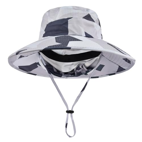 ZOORON Sun Hats for Men Women with Neck Flap Fishing UPF 50+ UV Protection - color: Camo Light Grey